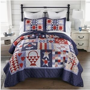 Farmhouse Cottage County Fair Printed Queen Size Quilt Set Patchwork Americana